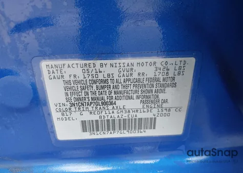 2016 Nissan Versa 1.6 S+ z USA, uszkodzony, nr VIN 3N1CN7AP7GL900364